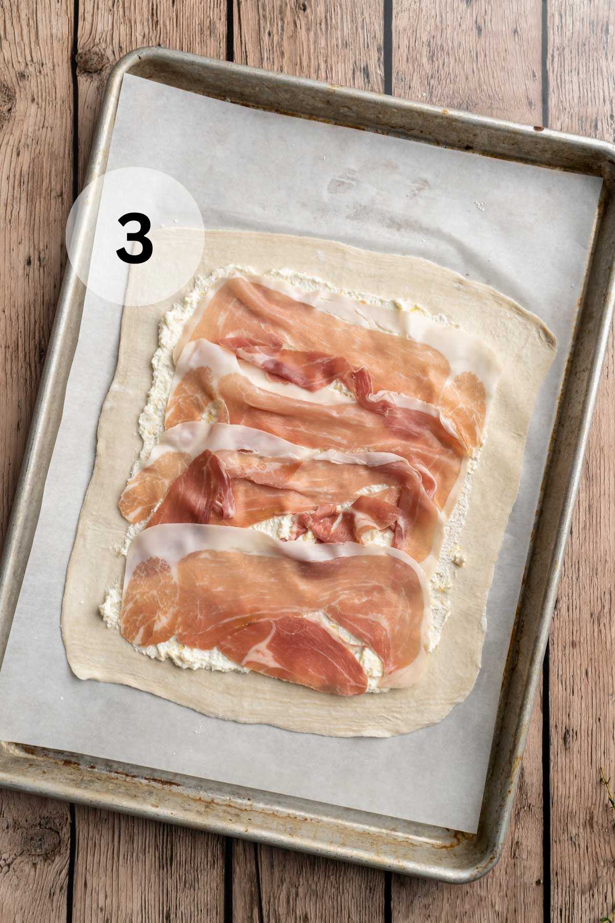 Prosciutto on puff pastry.