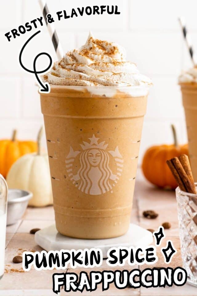 Pinterest image for pumpkin spice Frappuccino recipe.