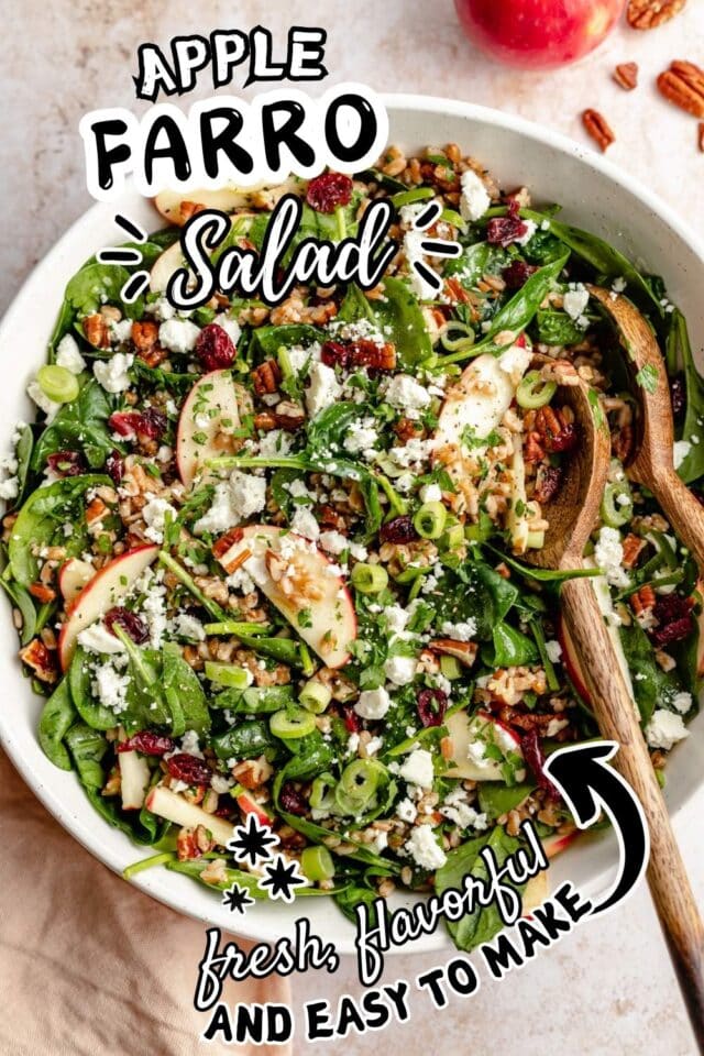 Pinterest image for Apple Spinach Farro Salad.