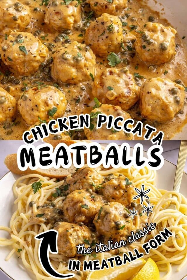 Pinterest image for chicken piccata meatballs.