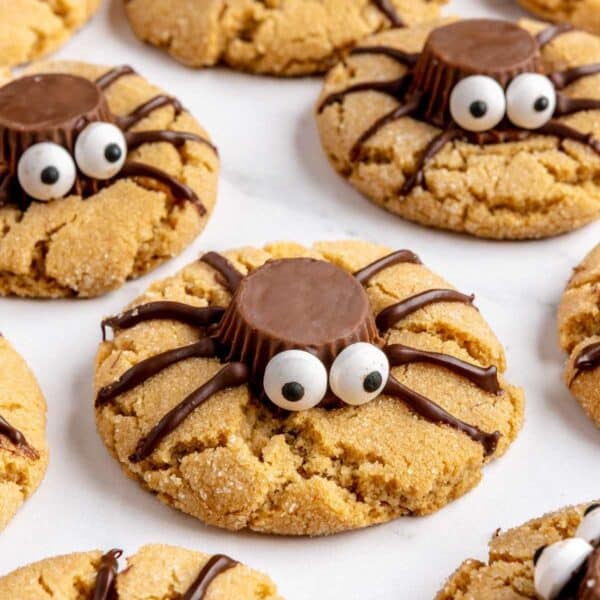 Spider Cookies topped with mini Reese's peanut butter cups.