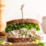 Jalapeño popper chicken salad sandwich with lettuce.