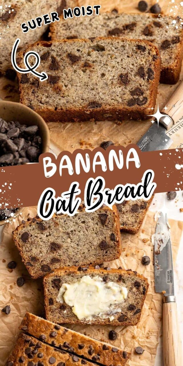 Sliced chocolate chip banana oat bread.