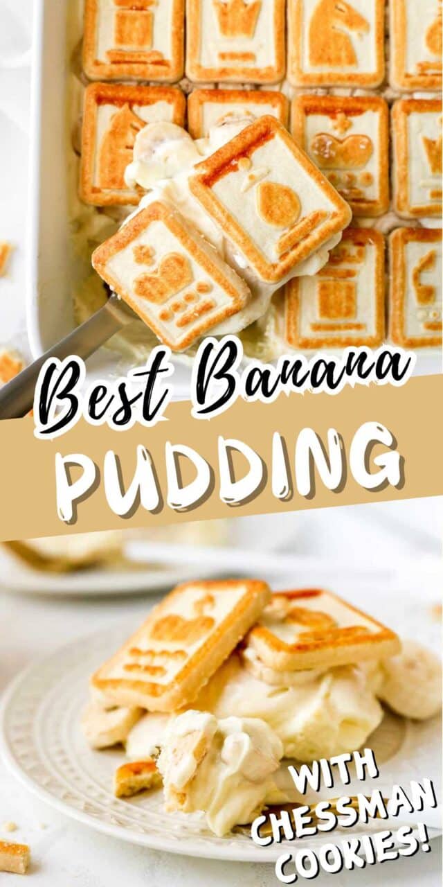 Chessman cookie banana pudding served on a plate.