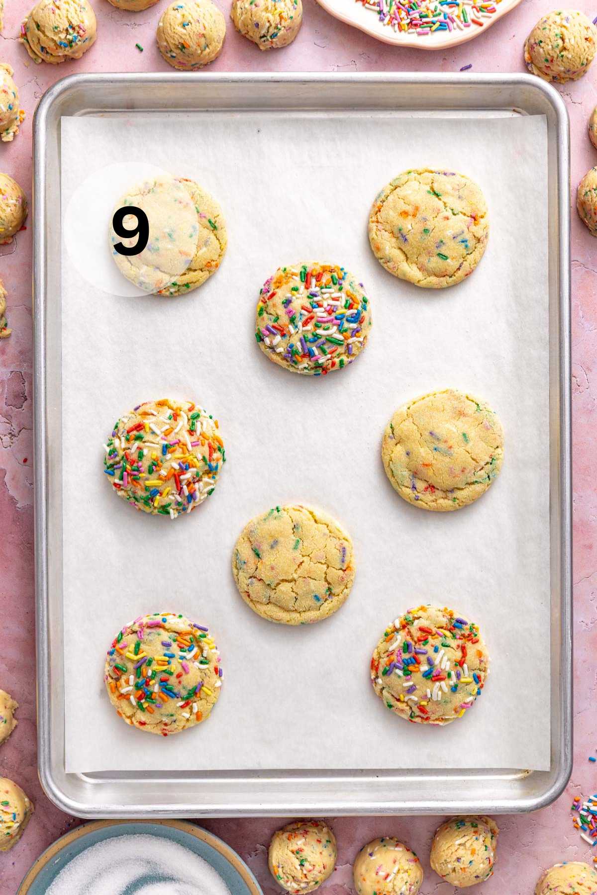 Baked cookies on a cookie sheet.