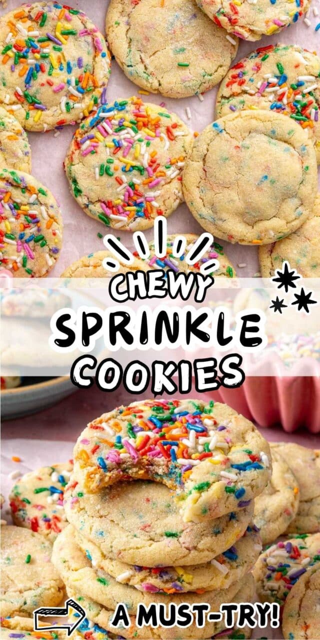 Sprinkle cookies stacked on each other.
