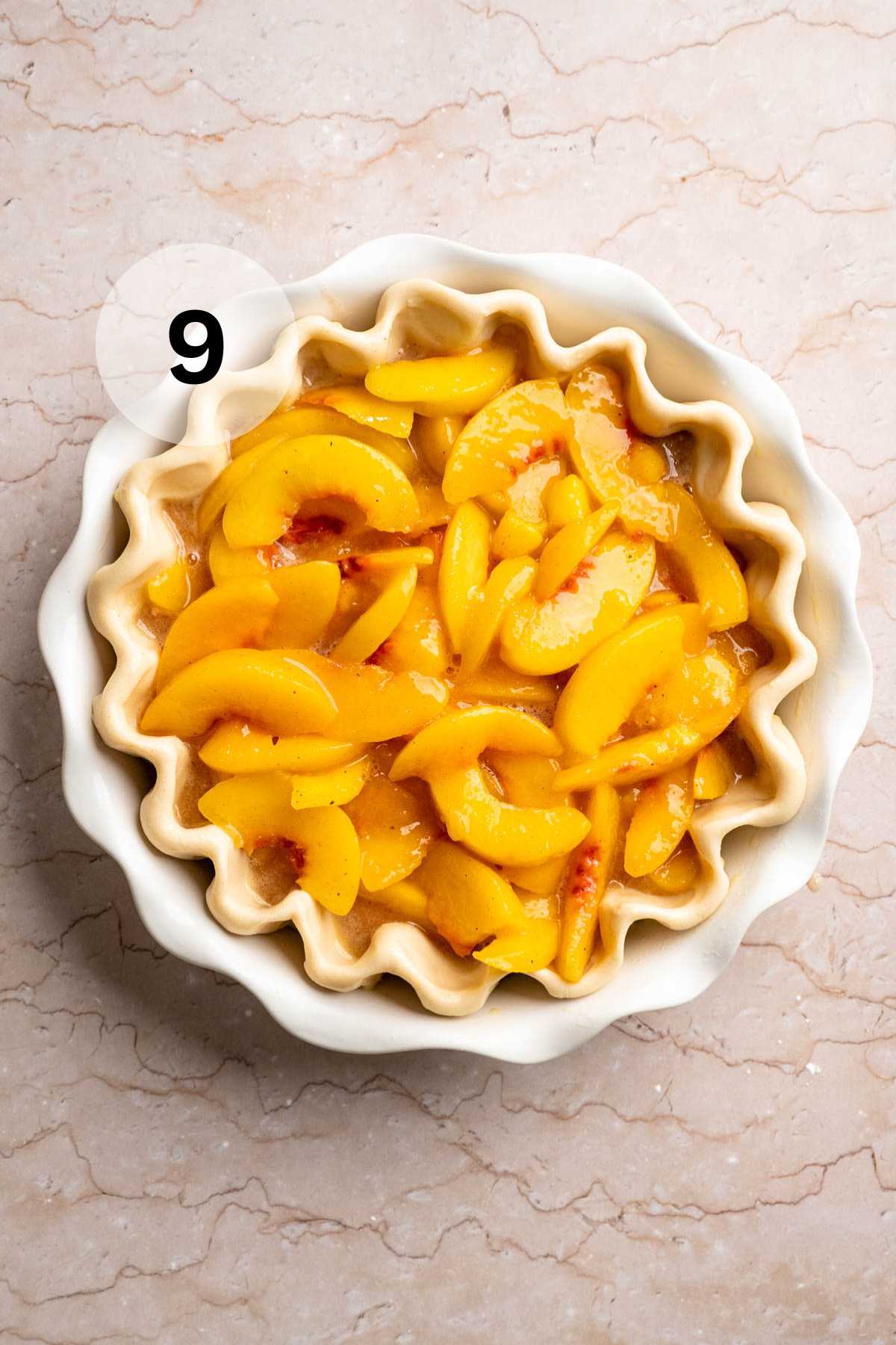 Peach filling in a pie crust.