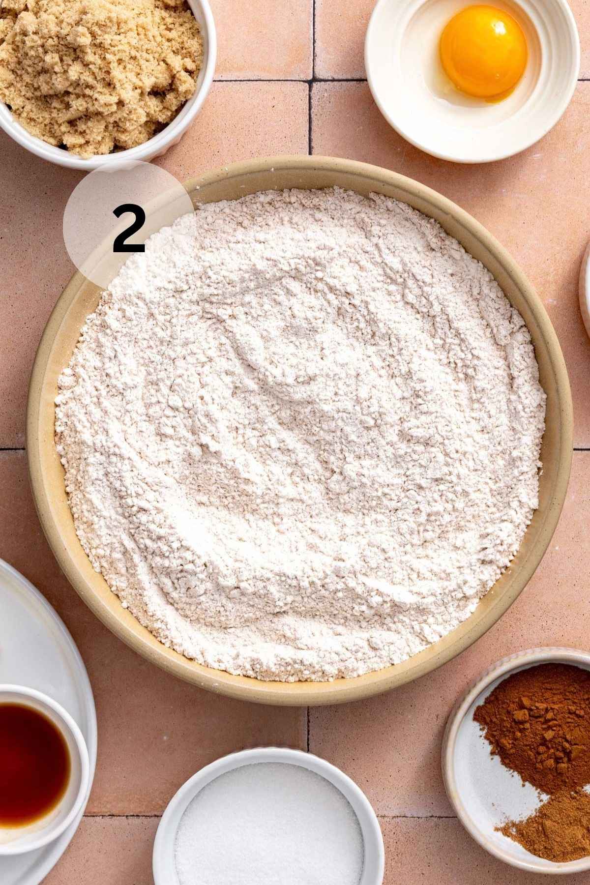 Dry ingredients mixed in a large bowl.